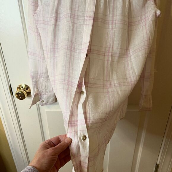 NWOT Free People No Limits White Lavender Plaid Linen Top Shirt Size XS Oversize - Picture 4 of 6